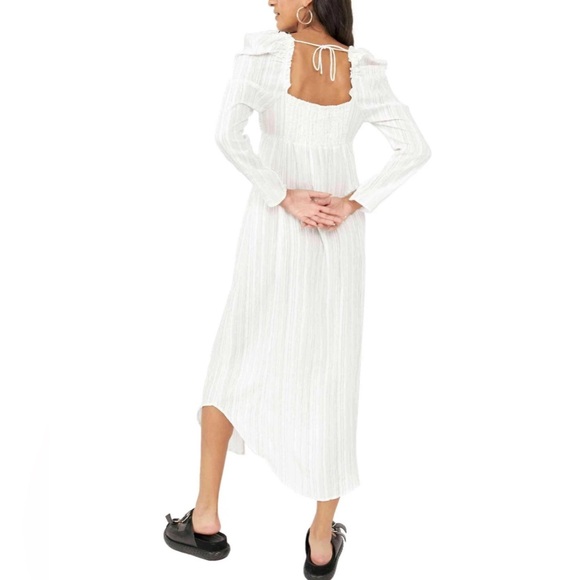 Free People Luna Button Down Pin Stripe Puff Long Sleeve Maxi Top XL - Picture 5 of 12